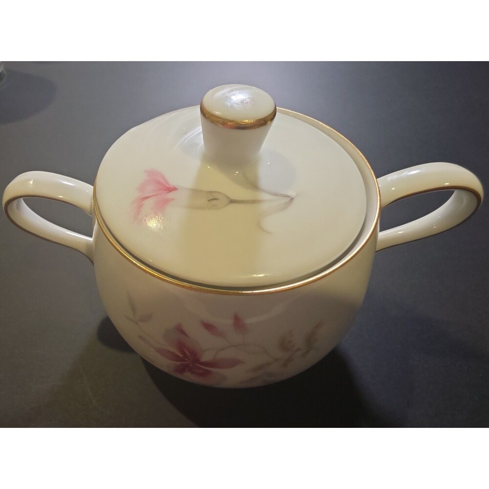 Rosenthal Selb Germany Form E R Loewy Floral Covered Sugar Bowl Gold Trim